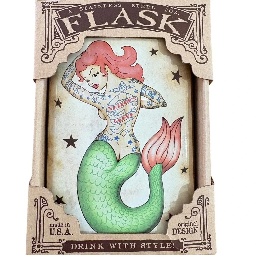 Trixie & Milo Mermaid Tattoo Stainless Steel 8oz Flask Drink With Style BFF Gift